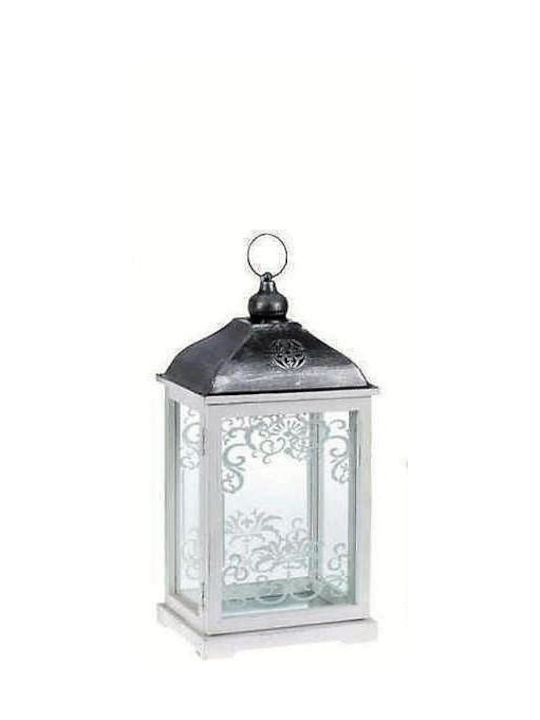 Inart Φαναράκι Ξύλινο Επιδαπέδιο Λευκό 27x20.5x52εκ.