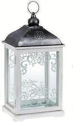 Inart Floortop Wooden Lantern White 27x20.5x52cm