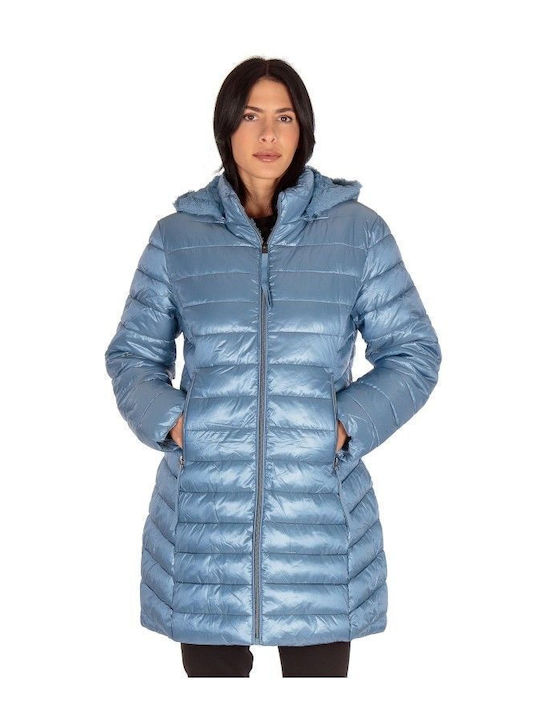 Light Blue Puffer Jacket with Hood Blue