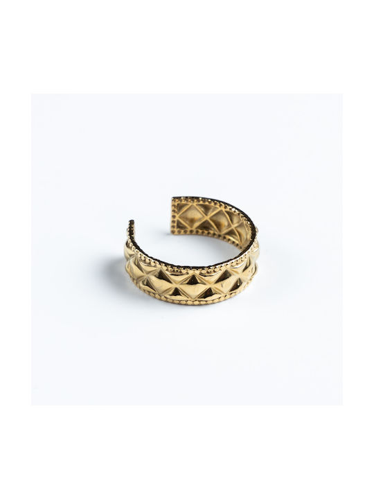 Steel gold ring Cuoro Golden + Quilted