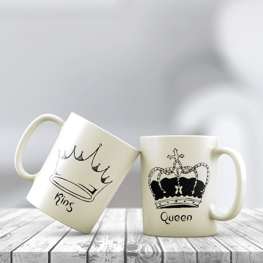 Queen- King Mug Made of White Porcelain 2 Pieces