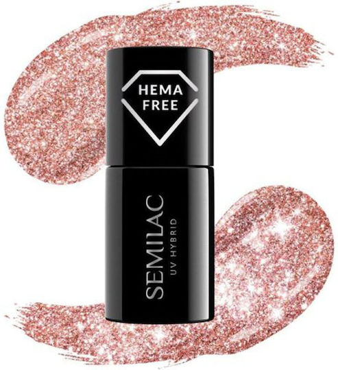 Semilac Classic Semi-Permanent Nail Polish 458 Sparkling Rosé with Glitter 7ml 1pcs