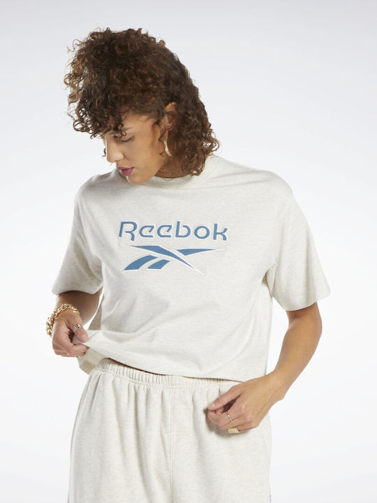 Reebok Women's Summer Crop Top Cotton Short Sleeve Chalk Mel