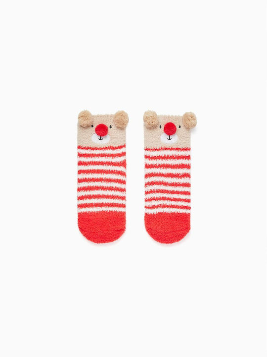 Zippy Christmas fleece socks red beige