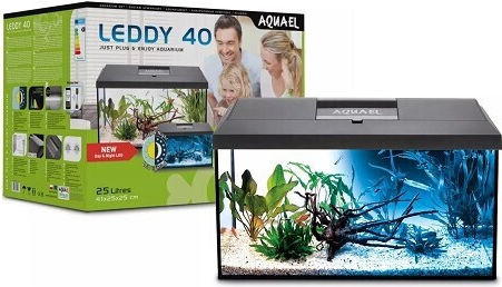 Aquael Leddy 40 Day & Night Aquarien mit einer Kapazität von 25 l mit Beleuchtung, Heizgerät, Filter 41x25x25cm Schwarz