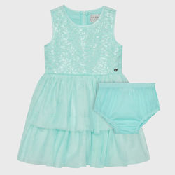 Guess Kids Dress With Accessories Tulle Sleeveless Turquoise