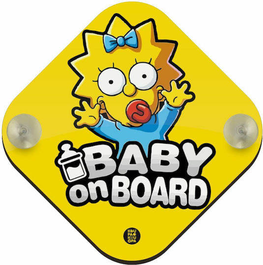 Koupakoupa Σήμα Baby on Board με Βεντούζα Simpsons Κίτρινο