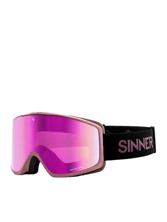 Sinner Sin Valley S Μάσκα Σκι & Snowboard Ενηλίκων Ροζ με Φακό Καθρέπτη σε Ροζ Χρώμα