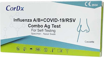 CorDX Influenza A/B & Covid-19/RSV Combo 1τμχ Αυτοδιαγνωστικό Τεστ Ταχείας Ανίχνευσης Αντιγόνων Covid-19 & Γρίπης με Ρινικό Δείγμα