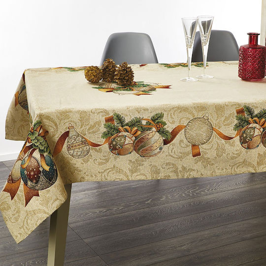 Whitegg Christmas Tablecloth Fabric Beige L140xW140cm.