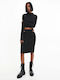 Denim Pencil High-waisted Midi Skirt Black