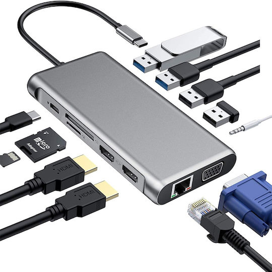 ATC USB-C Докинг Станция с HDMI PD Ethernet и Свързване на 2 Монитора Сребриста (06.005.0075)