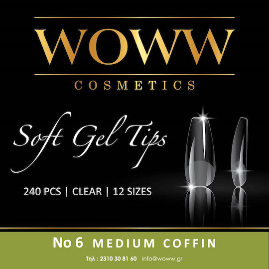 Woww Cosmetics Woww No6 Medium Coffin Tips Νυχιών Διάφανα 240τμχ