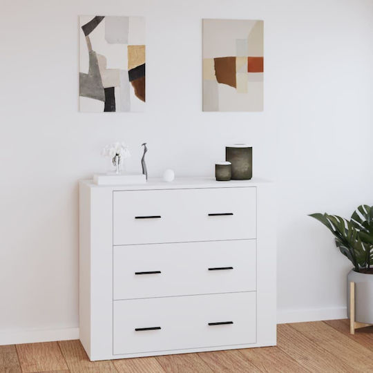 Wooden Chest of Drawers with 3 Drawers White 80x33x70cm