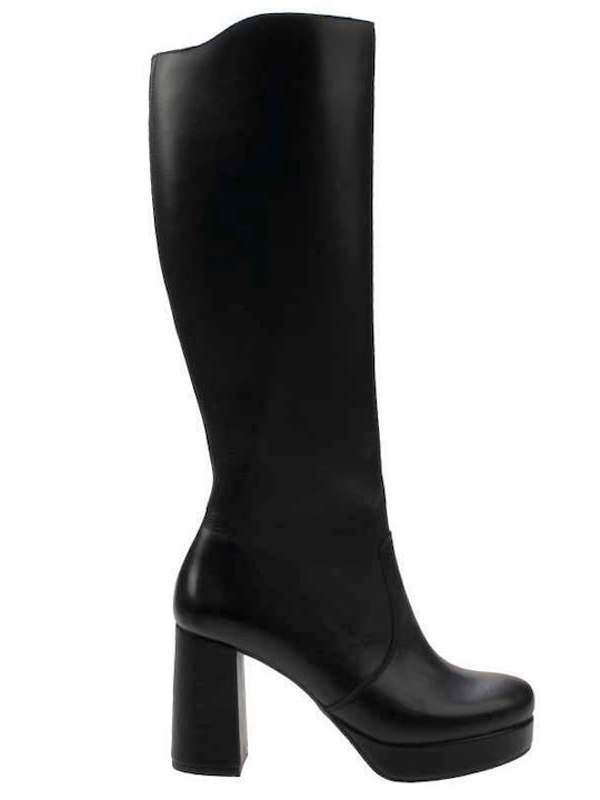 Ragazza Δερμάτινες Γυναικείες Μπότες με Ψηλό Τακούνι Μαύρες