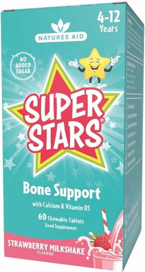 Natures Aid Super Stars Bone Support Πολυβιταμίνη 4-12 Years για την Υγεία των Οστών Strawberry Milkshake