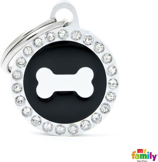 My Family Glam Bone Dog ID Circular Black Metal Small 2.85cm