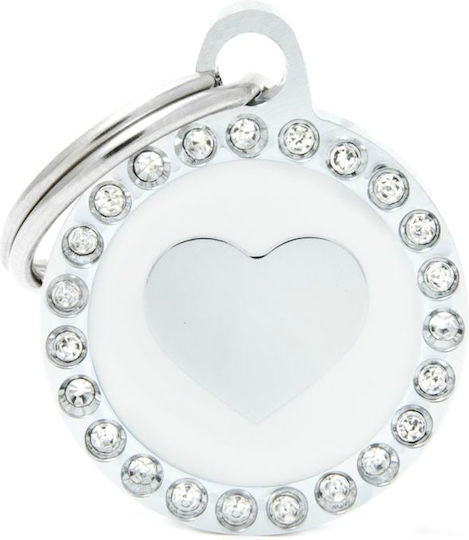 My Family Glam Dog ID Tag Heart White Metal Small 2x2cm Personalized