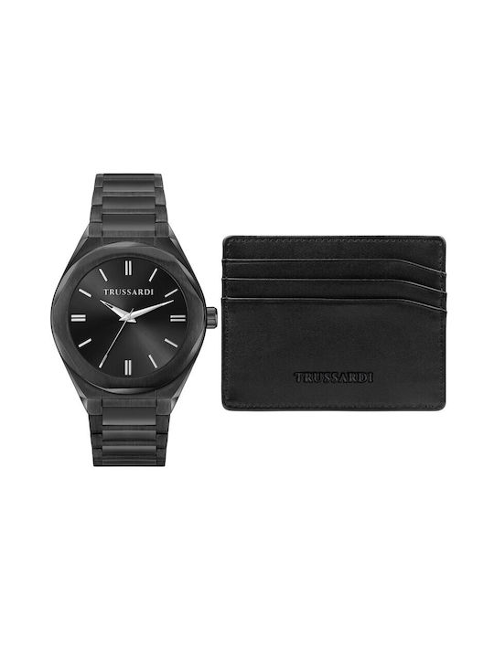 Trussardi T-Big Uhr Batterie mit Schwarz Metallarmband