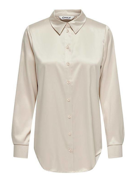 Only Langärmeliges Damenhemd Satin Beige