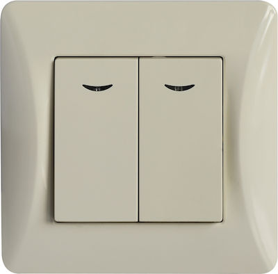 Lineme Recessed Electrical Lighting Wall Switch with Frame Basic Aller Retour Illuminated Ecru 50-00106-30