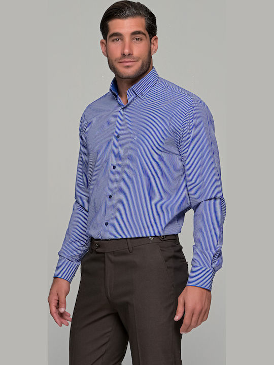 02 Long-sleeved Shirt Striped Light Blue