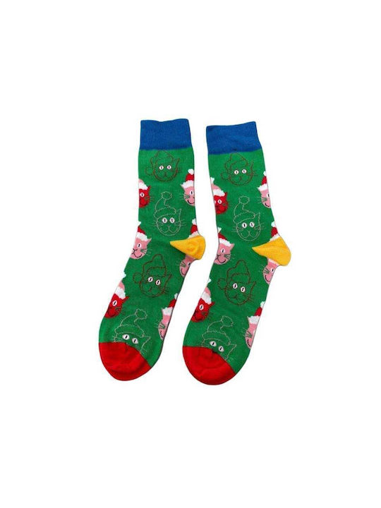 Men Christmas Socks L77 Ανδρικές Βαμβακερές Μακριές Χριστουγενιάτικες Κάλτσες με σχέδιο σε Πράσινο χρώμα