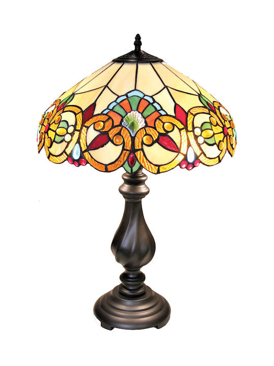 Karvounis Tiffany Dream Metal Vintage Table Lamp for Socket E27 with Shade and Brown Base