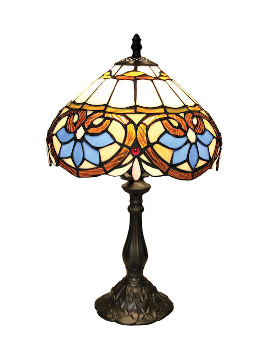 Karvounis Tiffany Flower Metal Vintage Table Lamp for Socket E27 with Shade and Black Base
