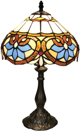 Καρβούνης Tiffany Flower Μεταλλικό Vintage Πορτατίφ για Ντουί E27 με Καπέλο και Μαύρη Βάση
