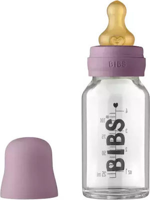 Bibs Glass Bottle with Rubber Nipple for 0+, 0+ m, months Mauve 110ml 1pcs