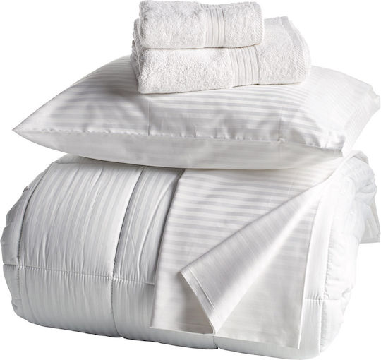 Charalambidis Textiles Satin Stripe Хотелско Чаршаф с ластик Бял King Size 90x200см. 1бр