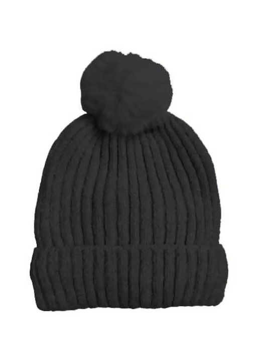 Verde Pom Pom Beanie Γυναικείος Σκούφος Πλεκτός σε Μαύρο χρώμα