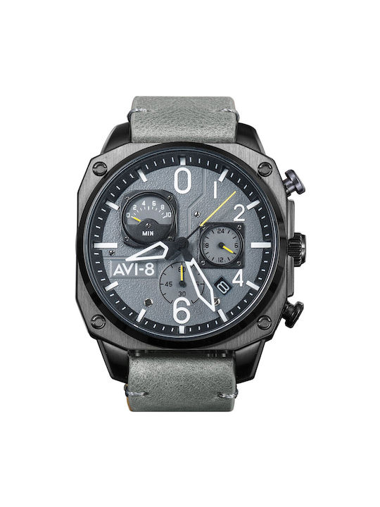 AVI-8 Hawker Hunter Watch Chronograph Battery with Gray Leather Strap