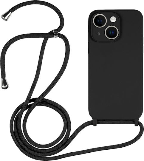 Liquid Back Cover Silicone with Strap Black (iPhone 14)