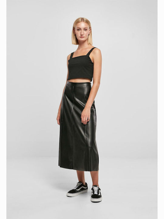 Leder Hoch tailliert Midi Rock Schwarz