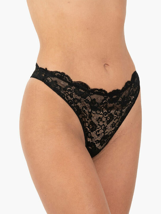 Damen Zeichenfolge mit Spitze Schwarz
