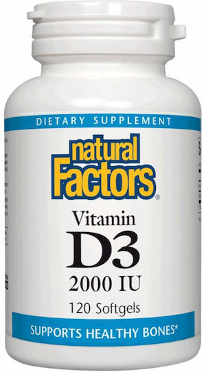 Natural Factors Vitamin D3 Витамин за Здравето на костите 2000иу 120 софтджел