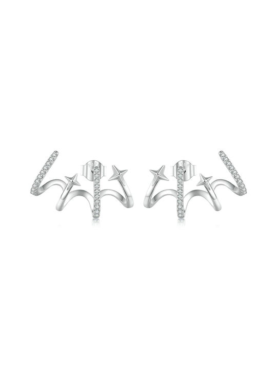 Bamoer Women's Silver Studs Earrings for Ears with Stone