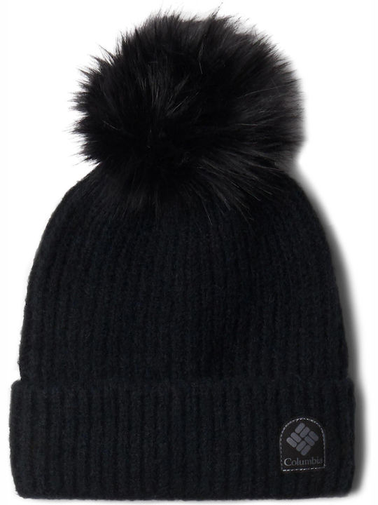 Columbia Pom Pom Beanie Männer Beanie mit Rippstrick in Schwarz Farbe