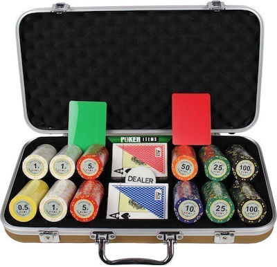 Pokeritems Set 300 Numbered Poker Chips in Suitcase with 2 Decks 11271