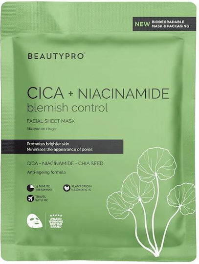 Beauty Pro Cica + Niacinamide Sheet Μάσκα Προσώπου για Ενυδάτωση Με Centella Asiatica & Νιασιναμίδη 22ml