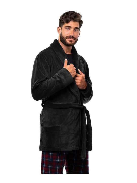 Secret Point Men's Fleece Robe Black