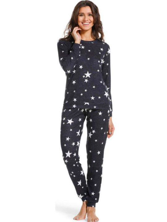 Women's Rebelle Pajama with Star Design in Dark Blue Color