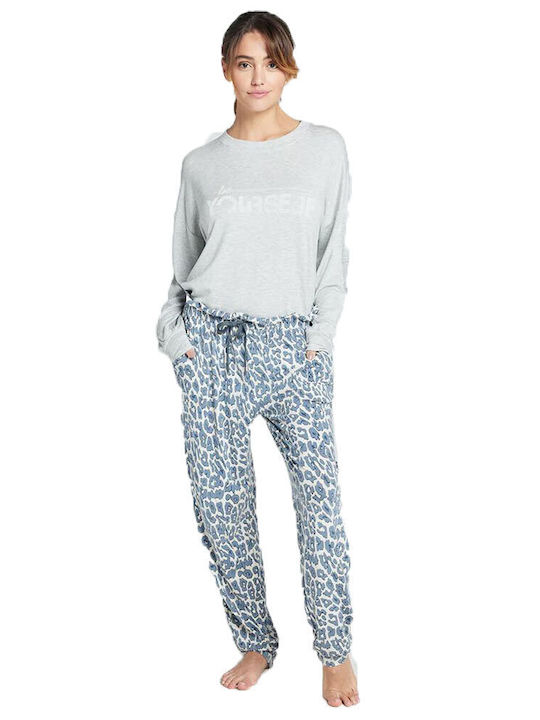 Pajama Pants Jockey Pants with Leopard Design in Blue Shades