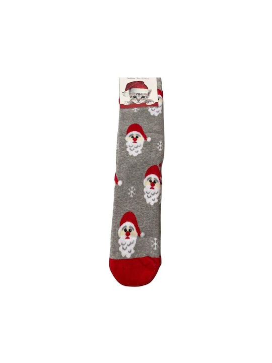 Women's Long Cotton Christmas Socks Christmas Socks D6 in Grey - Red