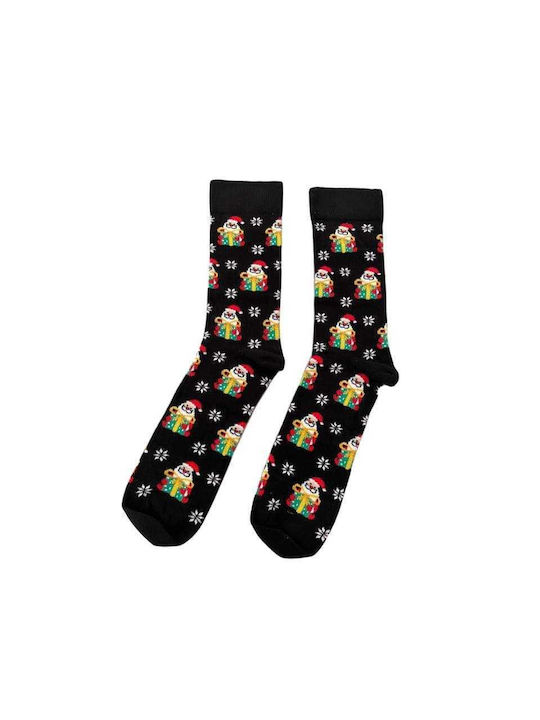 Мъжки коледни чорапи L43 Мъжки памучни дълги коледни чорапи с дизайн в черен цвят