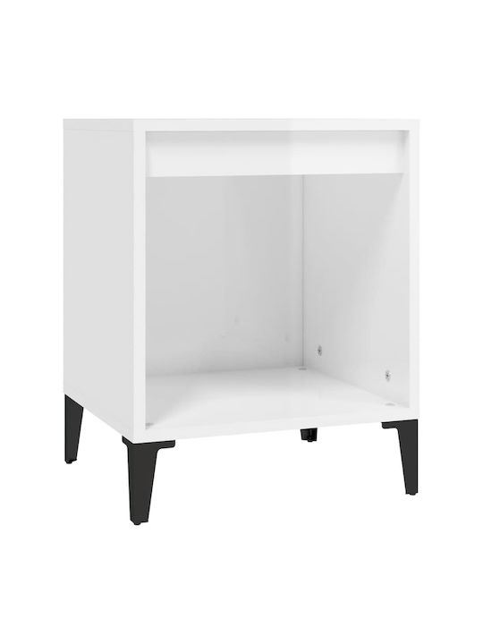 Wooden Bedside Table Λευκό Γυαλιστερό 40x35x50cm