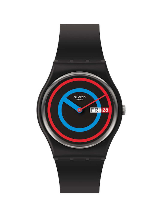 Swatch Ρολόι Μπαταρίας με Καουτσούκ Λουράκι σε Μαύρο χρώμα