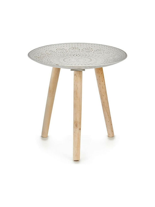 Mandala Round Wooden Side Table Natural L40xW40xH39cm